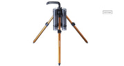 Daiwa Presso Iprimi 3 Rod Stand holding three fishing rods, black metal frame with rubberized supports for secure placement