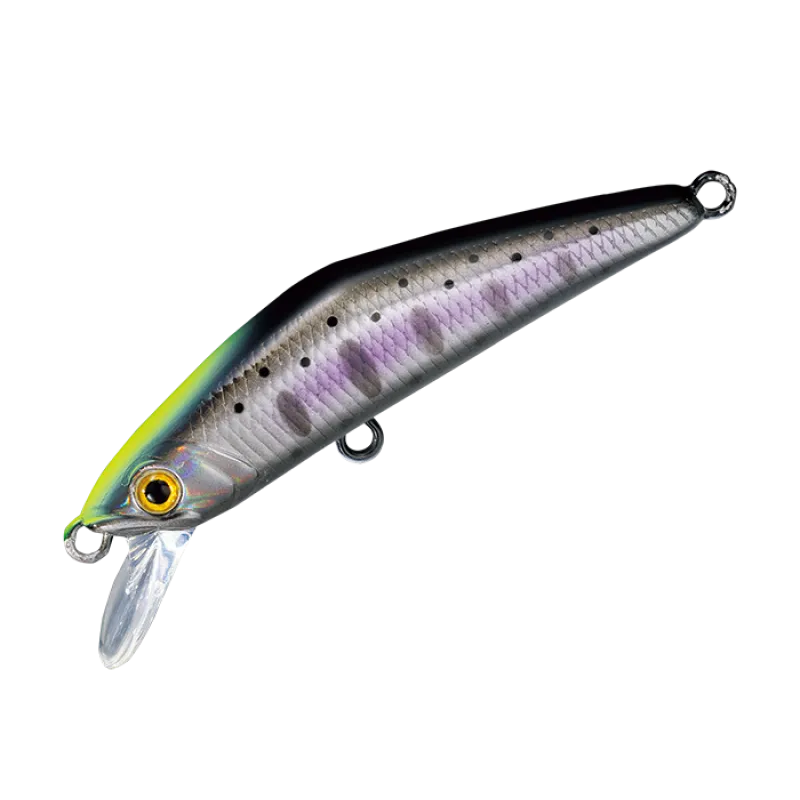 Smith D-COMPACT 45mm 3.5g wobbling fishing lure, close-up view showing its compact design and vibrant color details.