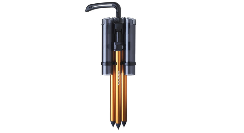 Daiwa Presso Iprimi 3 Rod Stand holding fishing rods, designed for organized storage and easy access.