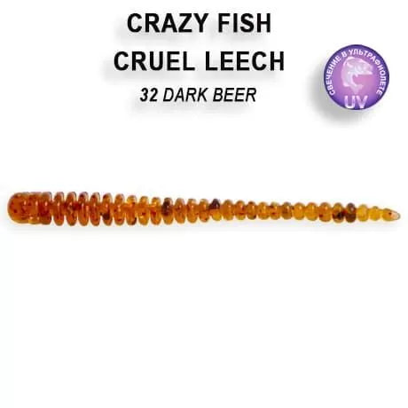 Crazy Fish Cruel Leech soft lure shown in vibrant green with detailed texturing, ideal for freshwater fishing.