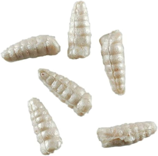 Berkley Gulp Waxies White soft lures for fishing, showing realistic white bait with detailed texture on a plain background.