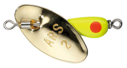 Smith AR-S 1.5g spinner with a single hook, showcasing its sleek design and lightweight construction for fishing.
