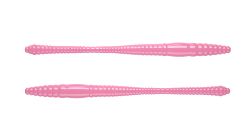 Pink Dying Worm soft lure by Libra Lures, showing a realistic, flexible fishing bait with a bubblegum color and detailed design.