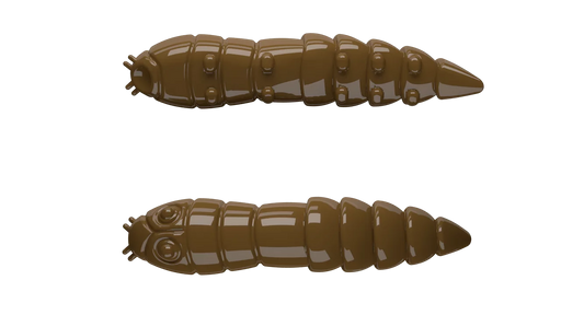 Brown Libra Lures Kukolka soft lure designed for fishing, showing its flexible, realistic fishing bait appearance.