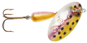 Panther Martin Spinner lure with silver and gold blades and colorful body, designed for freshwater fishing.