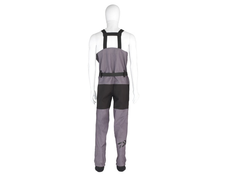Daiwa D-VEC breathable waders, waterproof fishing waders with adjustable straps and reinforced knees, suitable for outdoor fishing.