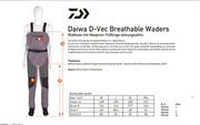 Daiwa D-VEC breathable waders for fishing, featuring lightweight, waterproof fabric and adjustable straps for comfortable outdoor wear.