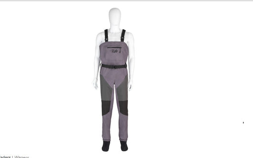Daiwa D-VEC breathable waders with adjustable straps and waterproof fabric, ideal for fishing and outdoor water activities.