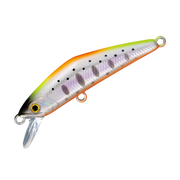 Smith D-COMPACT 45mm 3.5g wobbler fishing lure, shown in natural outdoor setting with vibrant color details.