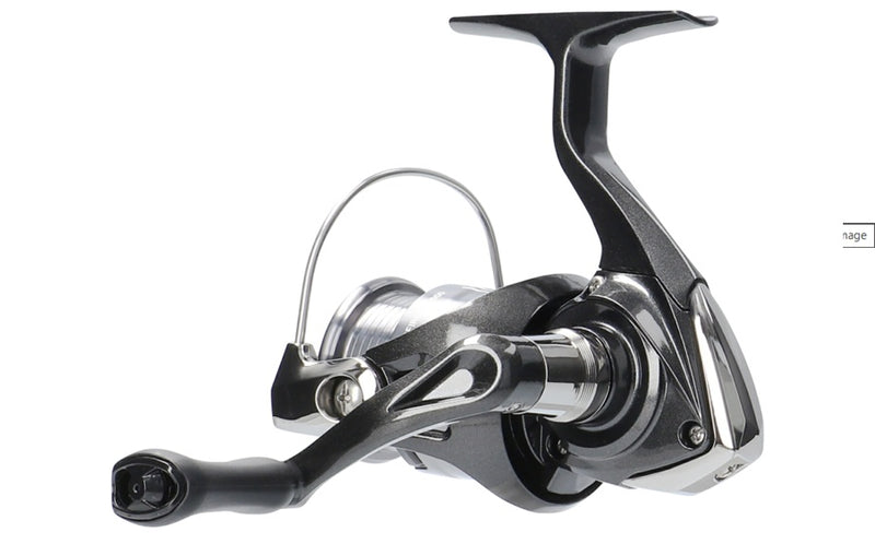 Daiwa 26 Crossfire LT spinning reel with black and silver design, featuring ergonomic handle and spool for smooth fishing performance