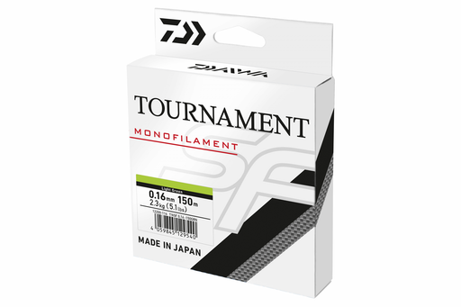 Daiwa TN SF 150m green monofilament fishing line spool with tightly wound strands and clear label.