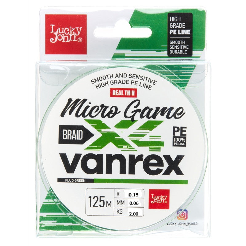 braided line Vanrex MICRO GAME х4 BRAID Fluo Green # 0.15 - Ebisu