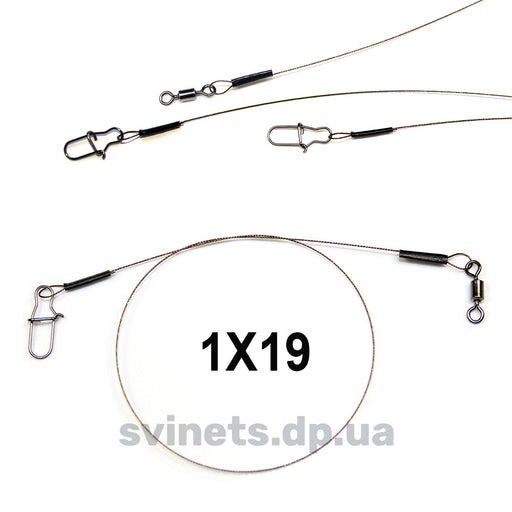 DS Leader AFW 1x19 fishing leader with clear, durable nylon coating, shown with close-up of the strong, flexible wire and coating.