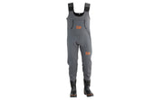 Daiwa D-VEC Neoprene Waders showing waterproof neoprene material and adjustable shoulder straps for fishing or outdoor use.